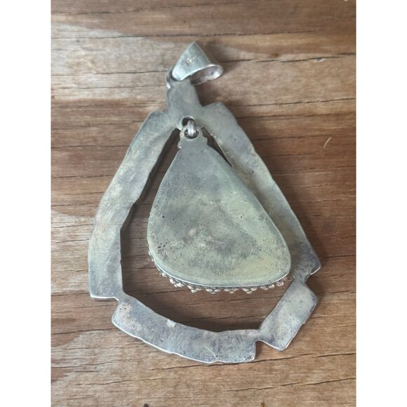 Handcrafted Sterling Silver & Turquoise Mosaic Pendant With Teardrop Design - Picture 5 of 7